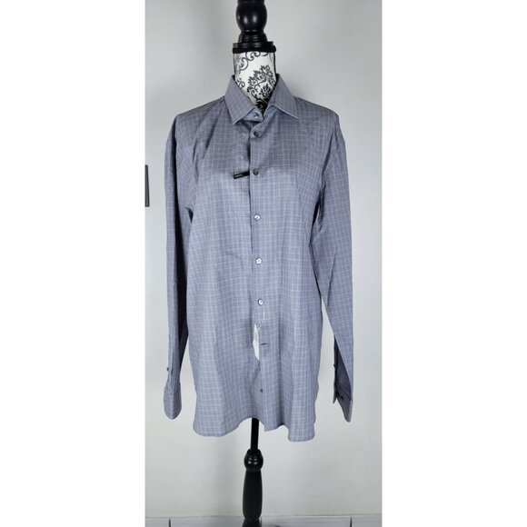 John Varvatos Regu Fit Dress Shirt Button Up Size 36/37 17 1/2 Plaid Royal Bl - Picture 1 of 16